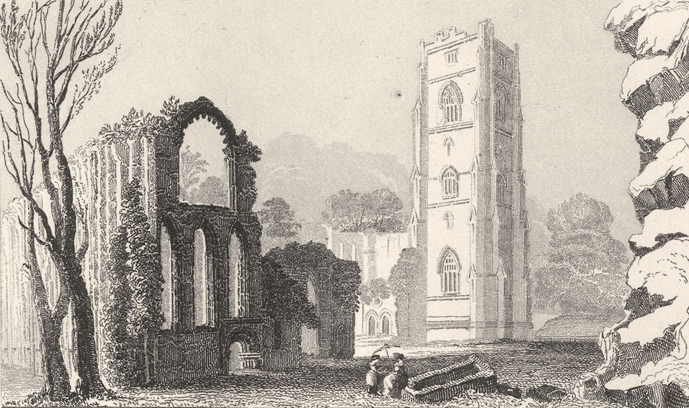 YORKSHIRE. Fountains Abbey, Yorkshire. DUGDALE 1845 old antique print picture